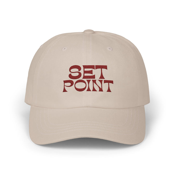 SET POINT Dad Cap – Stone with Maroon Embroidery (Limited Edition) | On Three & Co.
