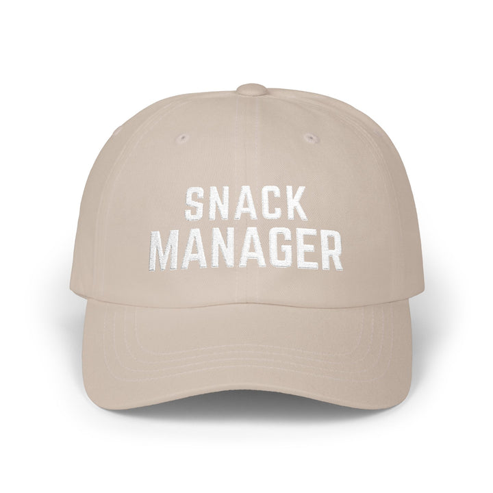 SNACK MANAGER Dad Cap – Stone with White Embroidery | On Three & Co.