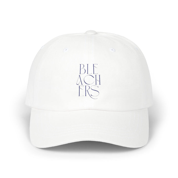 BLEACHERS Dad Cap – White with Navy Embroidery | On Three & Co.