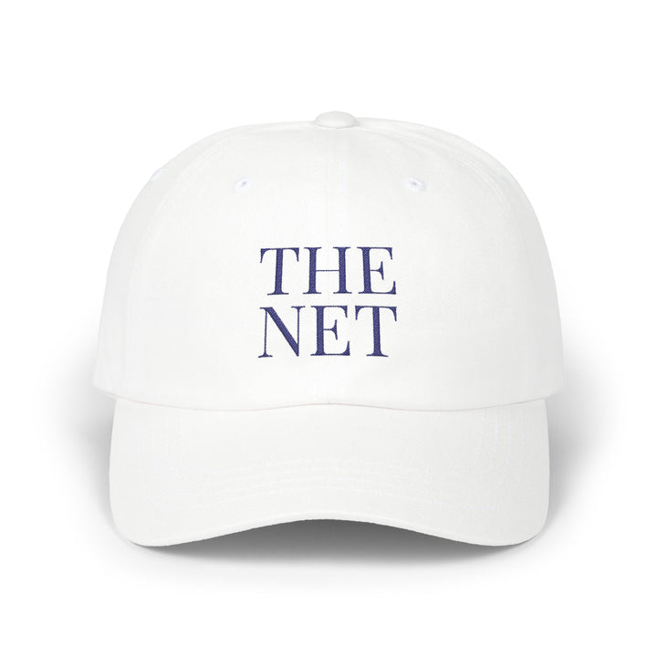 THE NET Dad Cap – White with Navy Embroidery | On Three & Co.