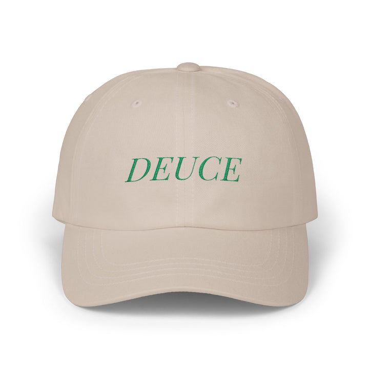 DEUCE Dad Cap – Stone with Kelly Green Embroidery | On Three & Co.
