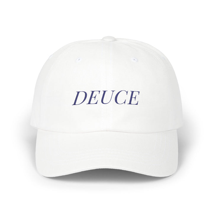 DEUCE Dad Cap – White with Navy Embroidery | On Three & Co.