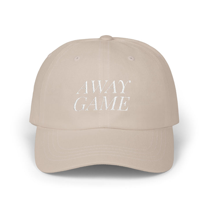 AWAY GAME Dad Cap – Stone with White Embroidery | On Three & Co.