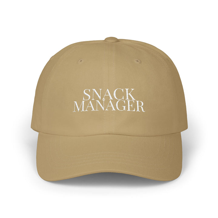 SNACK MANAGER Dad Cap – Khaki with White Embroidery | On Three & Co.