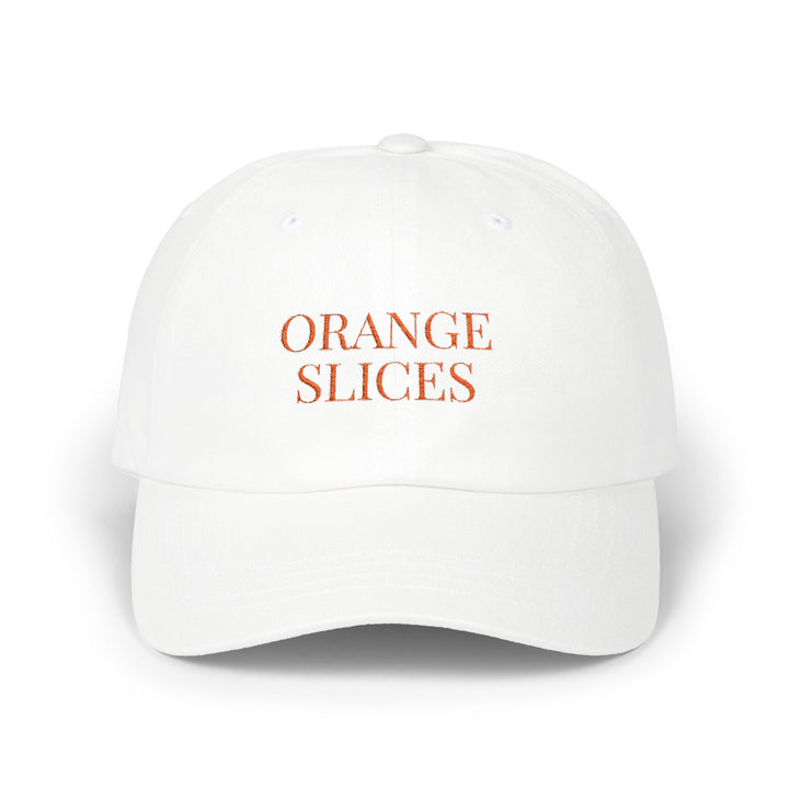 ORANGE SLICES Dad Cap – White with Orange Embroidery | On Three & Co.
