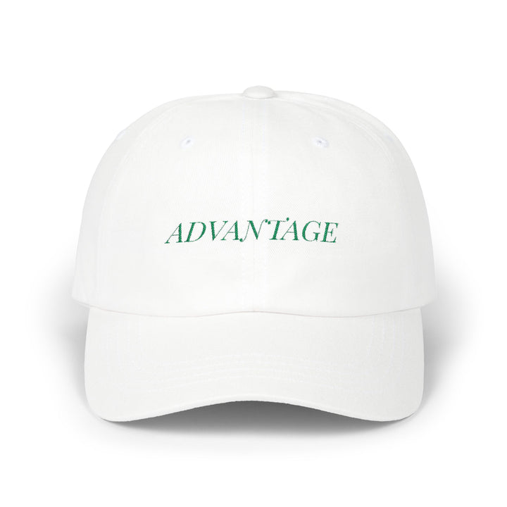 ADVANTAGE Dad Cap – White with Kelly Green Embroidery | On Three & Co.