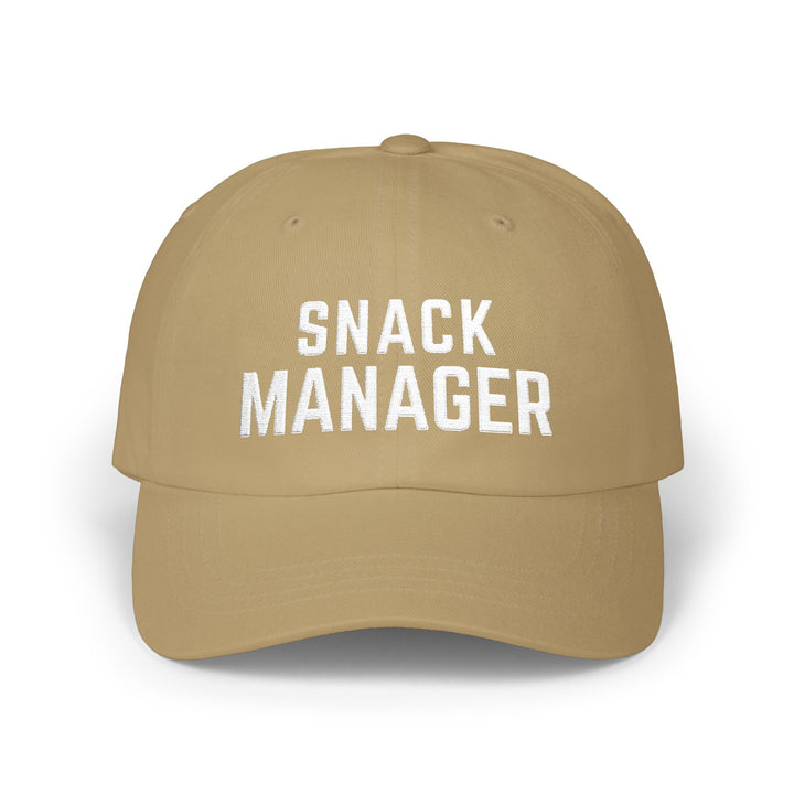 SNACK MANAGER Dad Cap – Khaki with White Embroidery | On Three & Co.