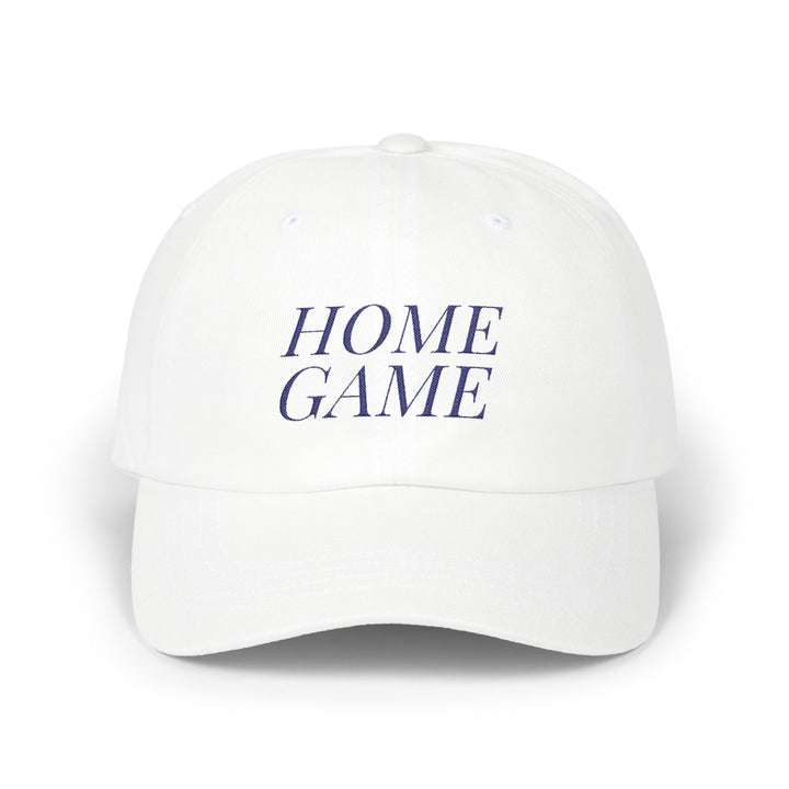 HOME GAME Dad Cap – White with Navy Embroidery | On Three & Co.