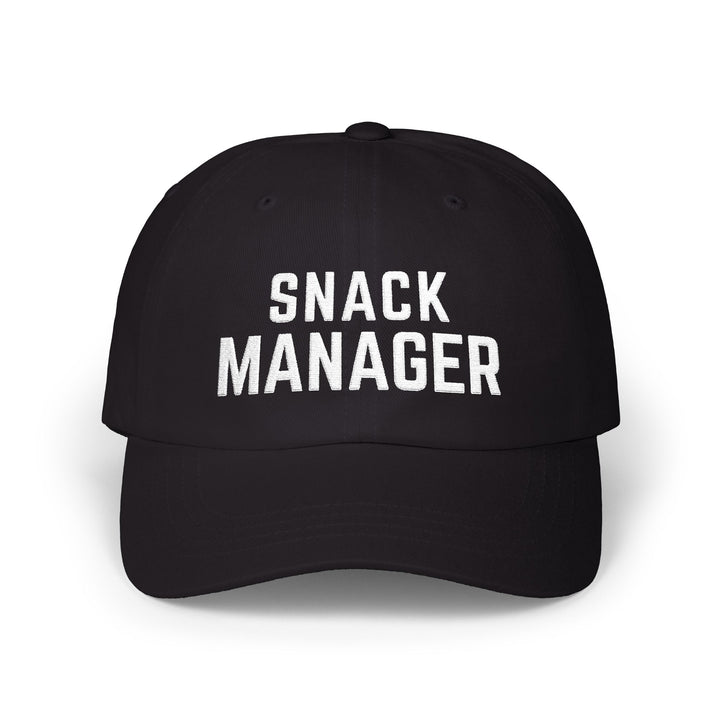 SNACK MANAGER Dad Cap – Black with White Embroidery | On Three & Co.