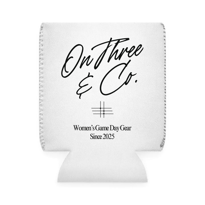 On Three & Co. Coozie Can Cooler | White with Black Font