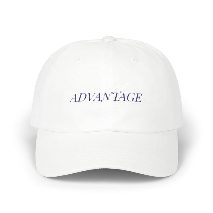 ADVANTAGE Dad Cap – White with Navy Embroidery | On Three & Co.