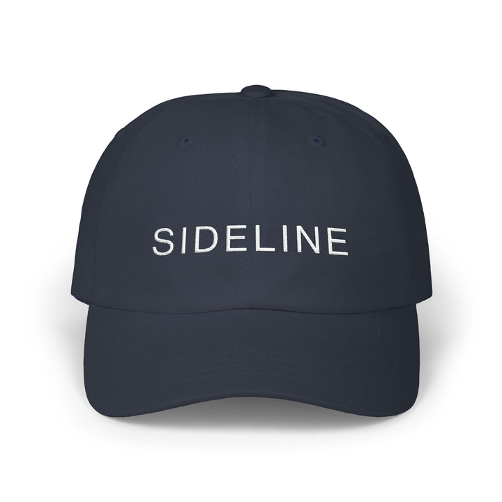 SIDELINE Dad Cap – Navy with White Embroidery | On Three & Co.