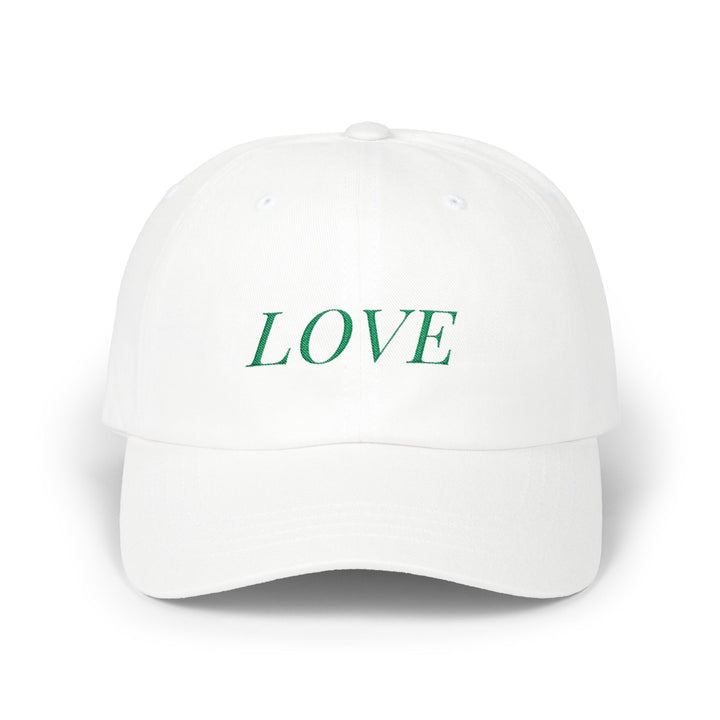 LOVE Dad Cap – White with Kelly Green Embroidery | On Three & Co.